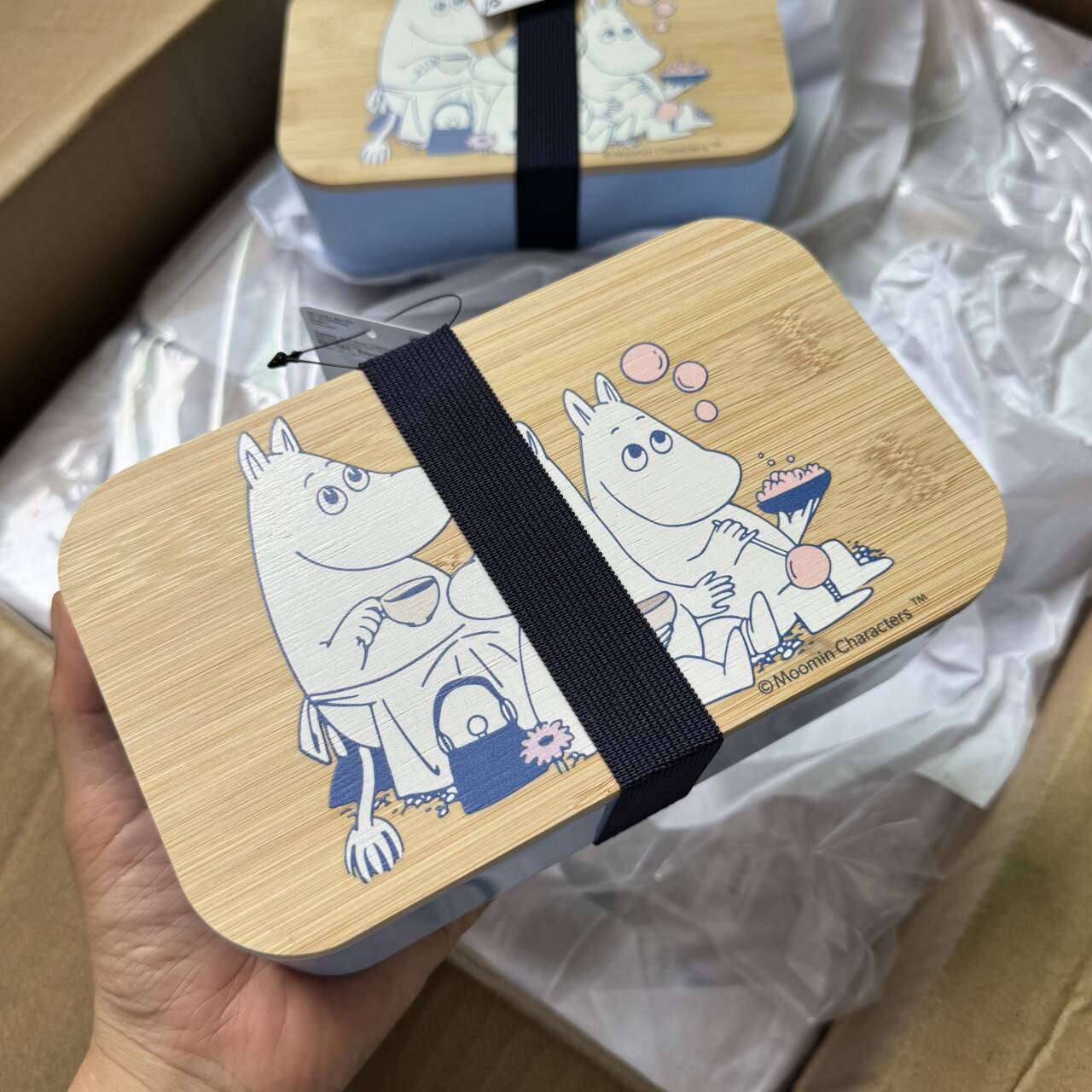 姆明餐盒便当盒竹制盖板塑料材质