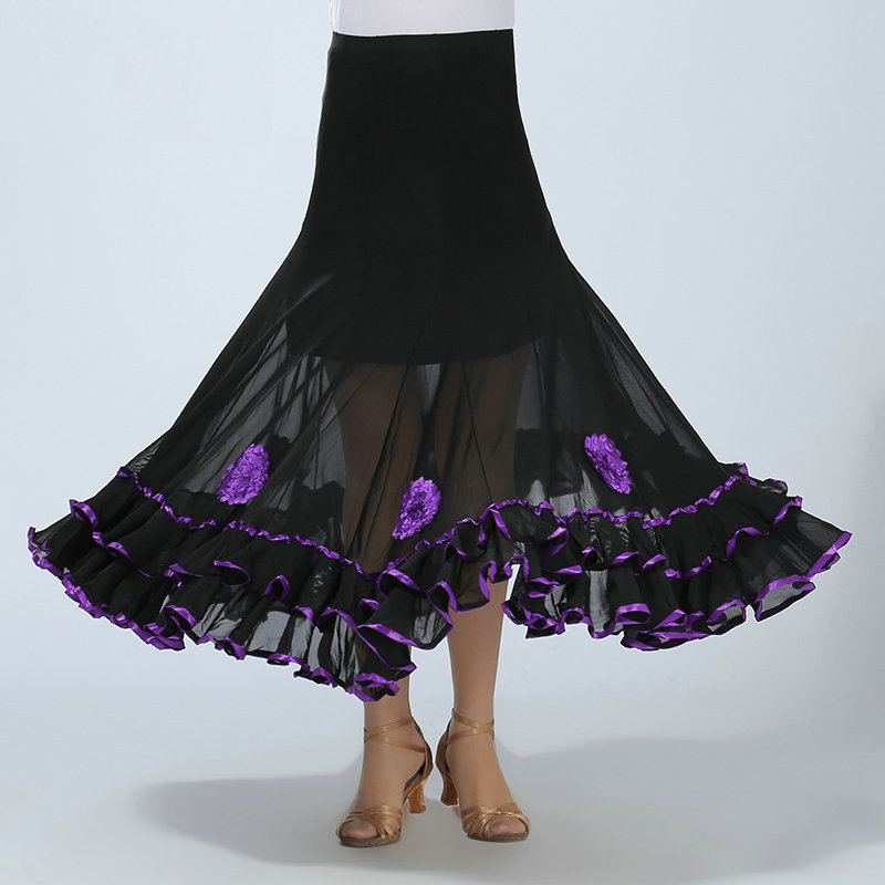 雪纺半身裙中长款舞裙高腰夏季摩登交谊舞广场舞国标舞大摆练习裙