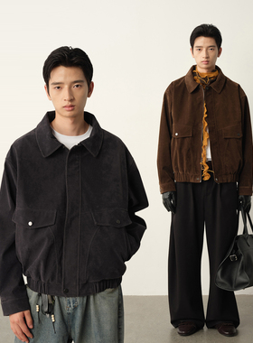 【限时7折】Vavu麂皮绒翻领磨毛夹克复古cleanfit老钱风绒毛外套