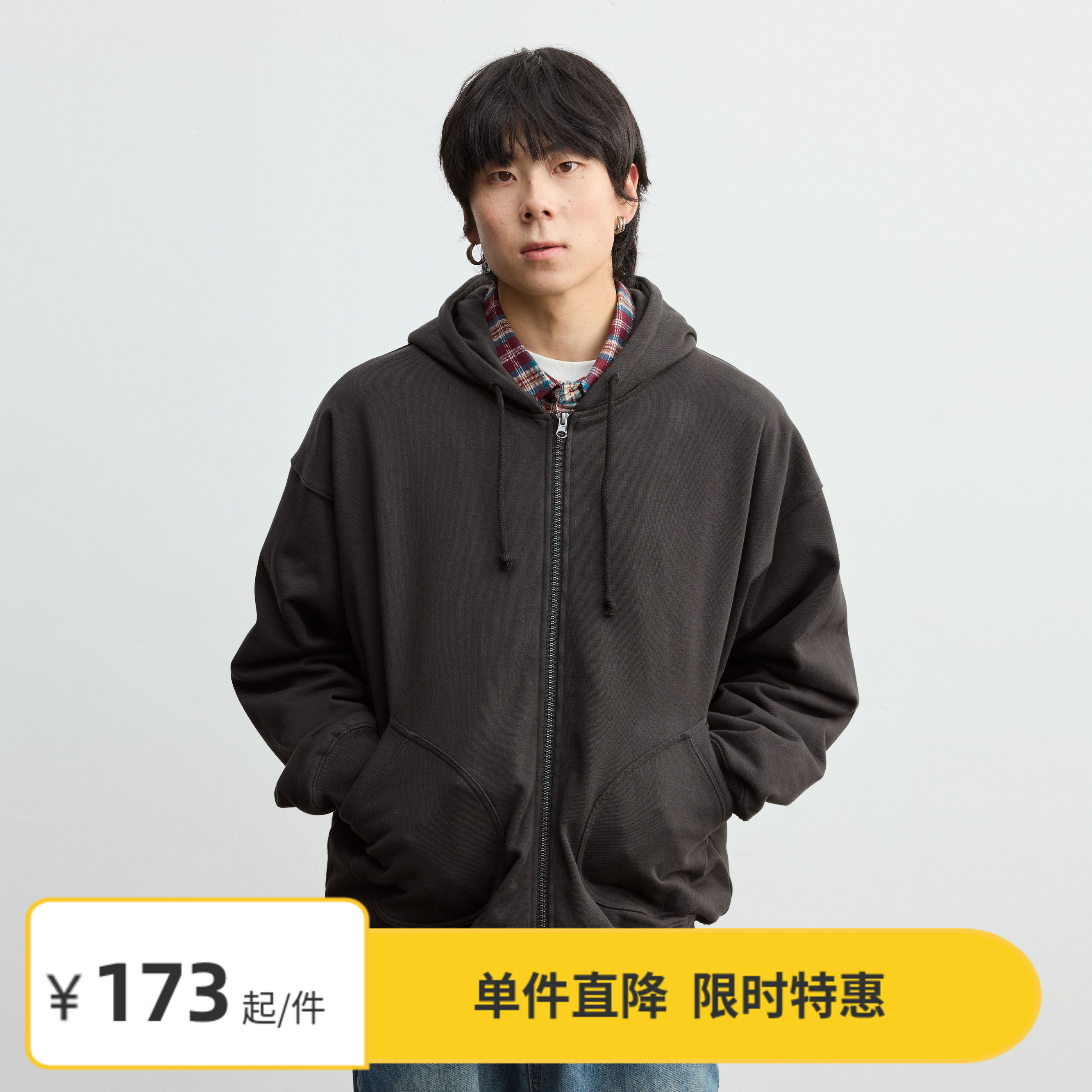 Vavu日系复古贴袋连帽卫衣休闲