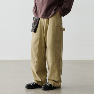 Vavu复古工装阔腿伐木裤拼接设计感多功能插袋长裤通勤新款直筒裤