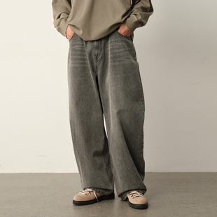 Vavu复古弯刀廓形水洗牛仔裤 男潮牌 做旧宽松百搭休闲松弛感长裤