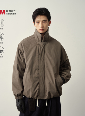 Vavu3M新雪丽保暖泡泡版型棉服纽扣翻领休闲下摆松紧撞色抽绳外套