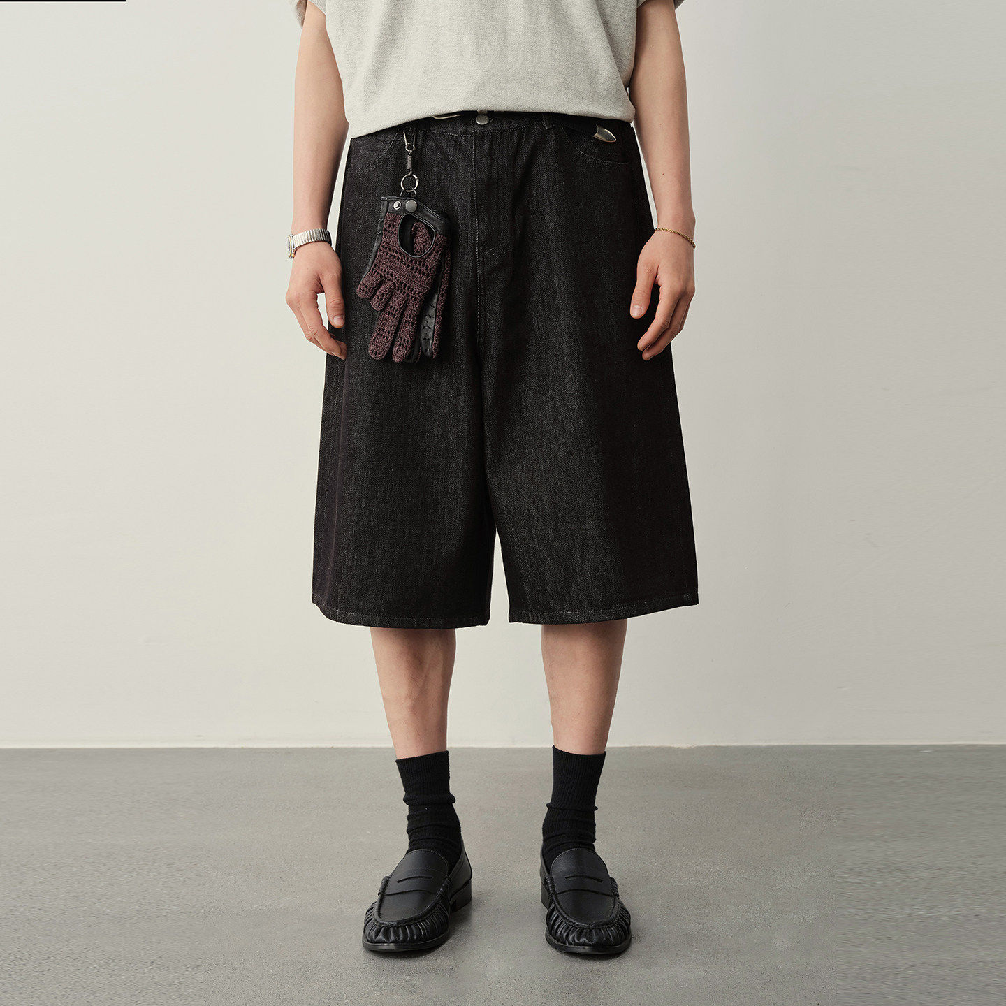 Vavu水洗做旧原牛七分裤宽松百搭美式休闲牛仔短裤阔腿夏日男裤