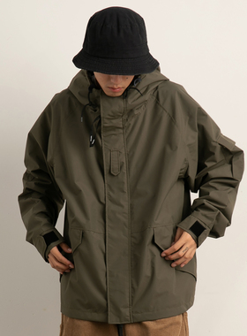 【限时5折】VAVU户外机能防风防水夹克宽松连帽冲锋衣抽绳外套