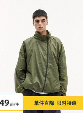 【限时7折】Vavu户外工装弧形拉链夹克春秋松紧抽绳立领运动外套