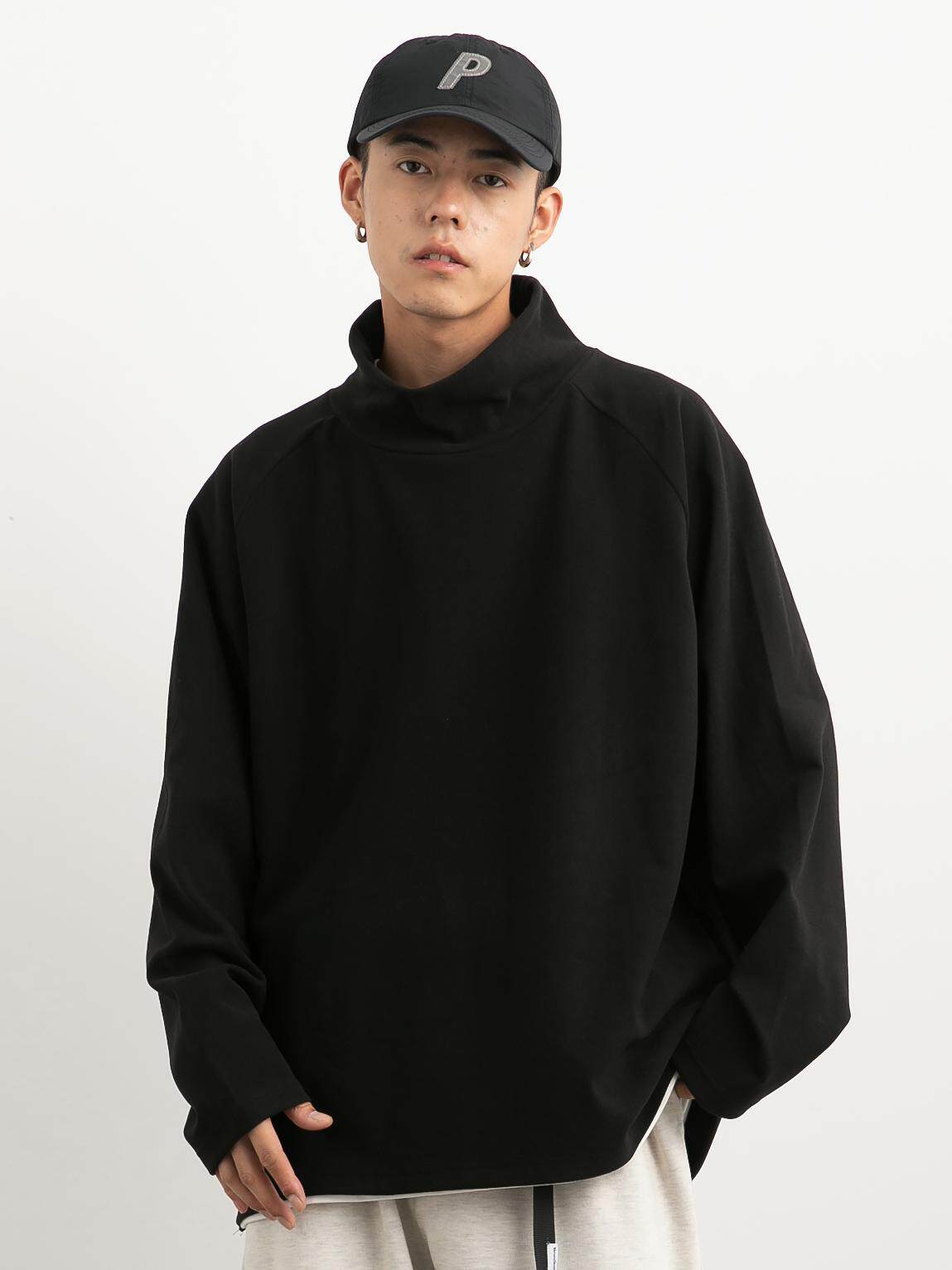 VAVU 가을 겨울 기본 단색 하프 터틀넥 밑단 셔츠 무지 따뜻한 긴팔 티셔츠 국가 트렌드 루즈한 복고풍 데일리