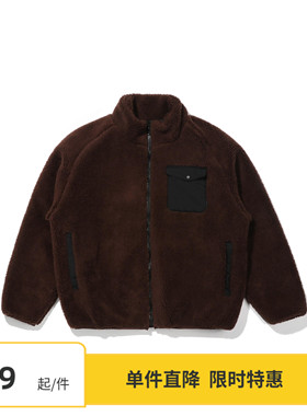 【3折特惠】Vavu秋冬立领仿羊羔绒厚外套日系情侣保暖夹克宽松版