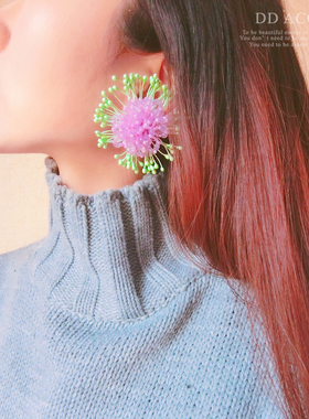 DD繁花系列/原创 满天星水晶花蕊撞色耳环 手作森系精灵花朵耳夹