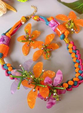 DD明艳夏天！仙女款夸张树脂亚克力杜鹃花朵耳环项链戒指