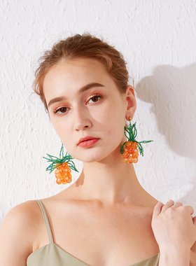 DD繁花系列/纯手工定制时尚浪漫超仙梦幻菠萝耳环耳夹925银针