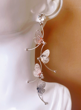 DD/925银古风显瘦镶钻镂空翅膀小众冷淡风耳环时尚高级感个性耳饰