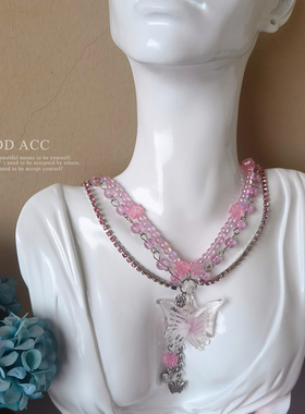 DD中古系列/自留chao美水晶镶钻梦幻仙女多层蝴蝶短款项链锁骨链