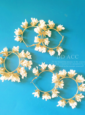 DD设计师原创手工花蕊C形花朵耳圈度假风欧美风夸张时尚圆形耳环