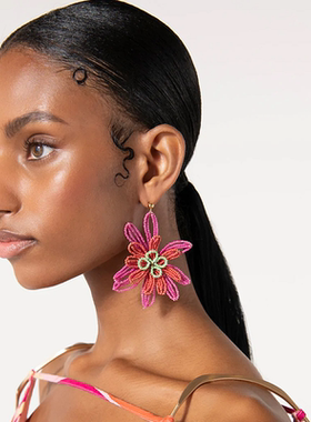 DD设计师原创/繁花系列 手工编织不对称花朵耳环 古风夸张渡假