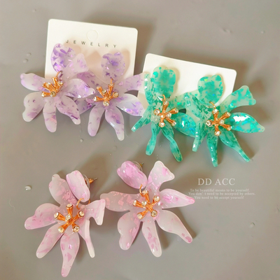 亚克力糖果色马卡龙花朵耳环