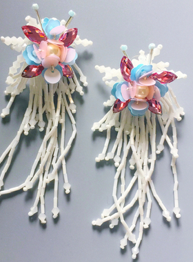 DD繁花系列/原创设计师品牌 纯手工超仙气重工钉珠花朵流苏耳环