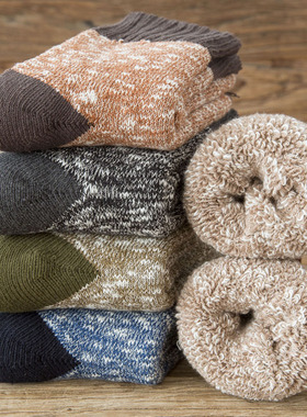 秋冬加厚袜子男毛圈加绒超厚东北复古保暖袜中筒男长袜毛巾袜子潮