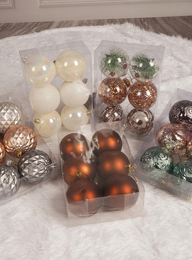 8cm雪花圣诞球 彩绘手绘黑灰色圣诞装饰球吊球圣诞树装饰品挂件