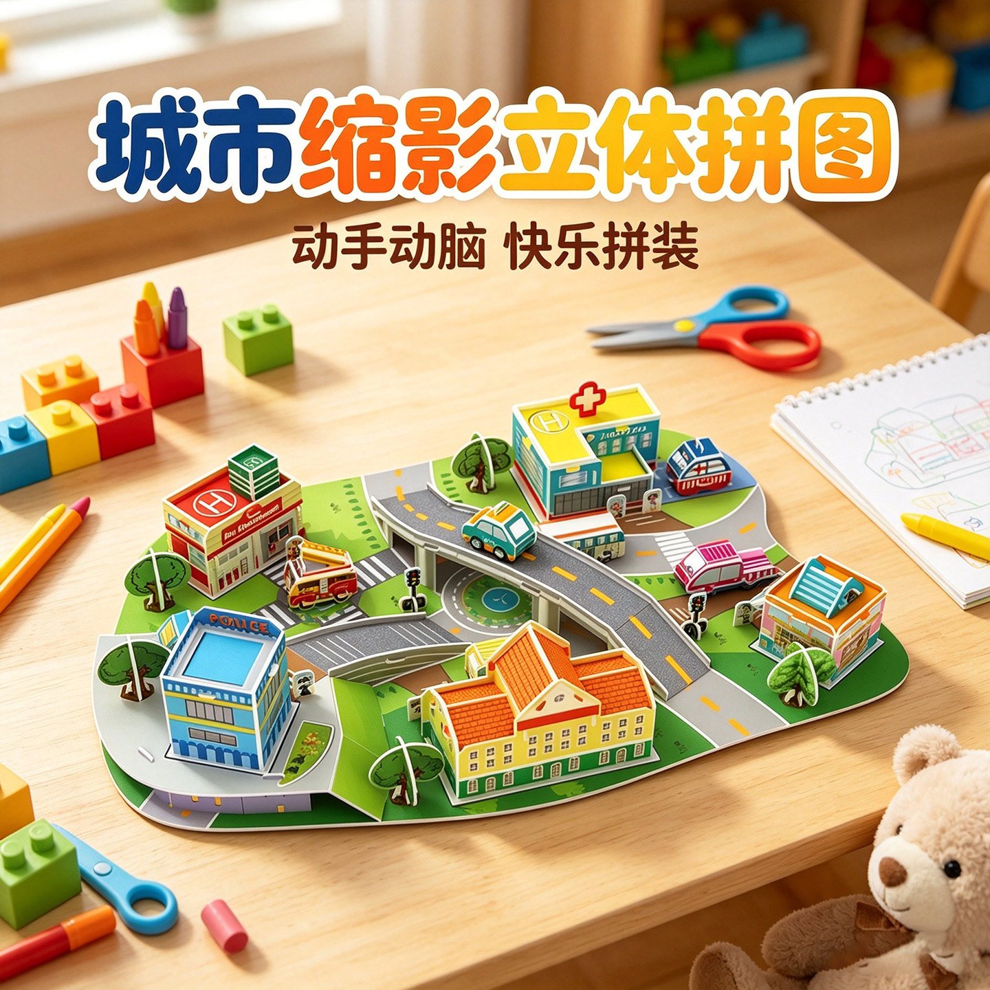 城市主题场景diy纸模益智玩具