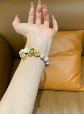 香灰琉璃珠光多彩瓷手串灰粉瓷珠跑环六字真言转珠女手链水晶