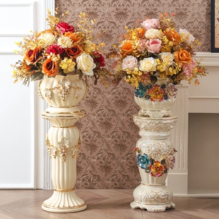 欧式落地花瓶大号陶瓷罗马柱子摆件客厅电视柜奢华插花艺装饰花盆
