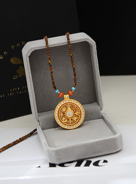 防过敏不掉色 高级感时来运转 旋转罗盘沙金吊坠项链中长款毛衣链