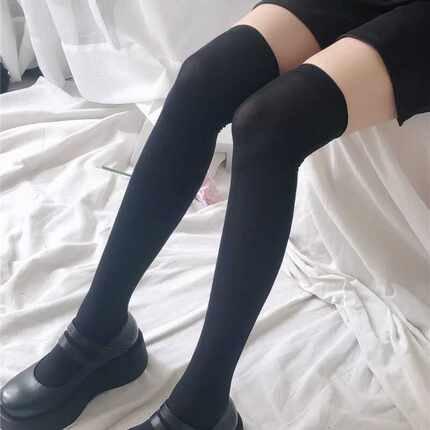 白色过膝袜春夏薄款天鹅绒袜子女日系白丝长筒袜黑色jk大腿高筒袜