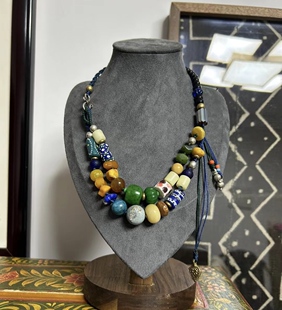 泰国设计师款多宝撞色老琉璃蜜蜡老银豆手工编织蜡绳手链项链