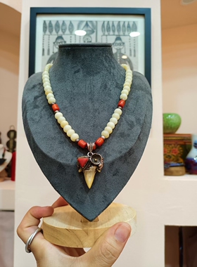 鲨鱼牙齿骆驼骨银镶嵌