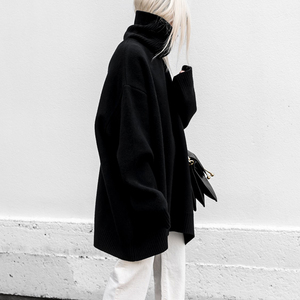 时游秋冬装新女装高领网红宽松男友风毛衣蝙蝠型针织打底上衣