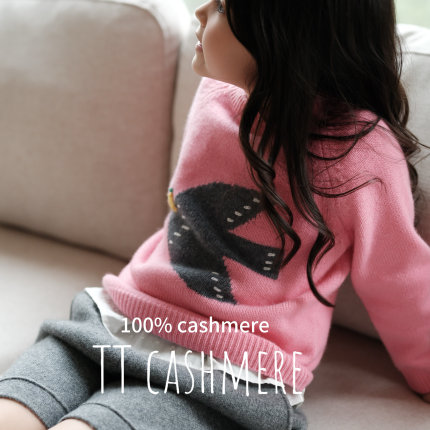 TTcashmere康赛妮女童毛衣儿童卡通3股羊绒衫洋气圆领宝宝针织
