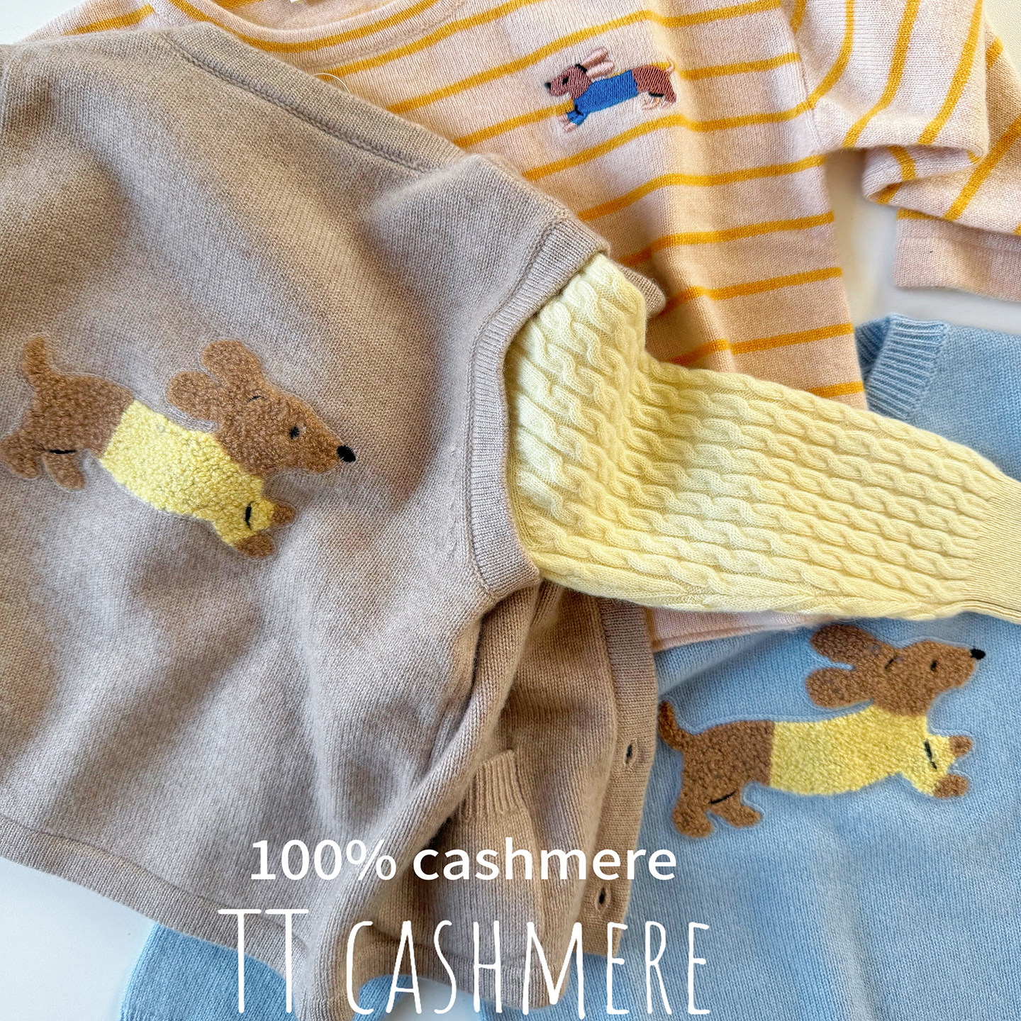 TTcashmere可爱山羊绒萌趣奔跑小狗卡通套装百搭套头马甲针织衫,童装/婴儿装/亲子装,毛衣/针织衫,淘宝优惠券,粉丝福利购,淘宝优惠卷
