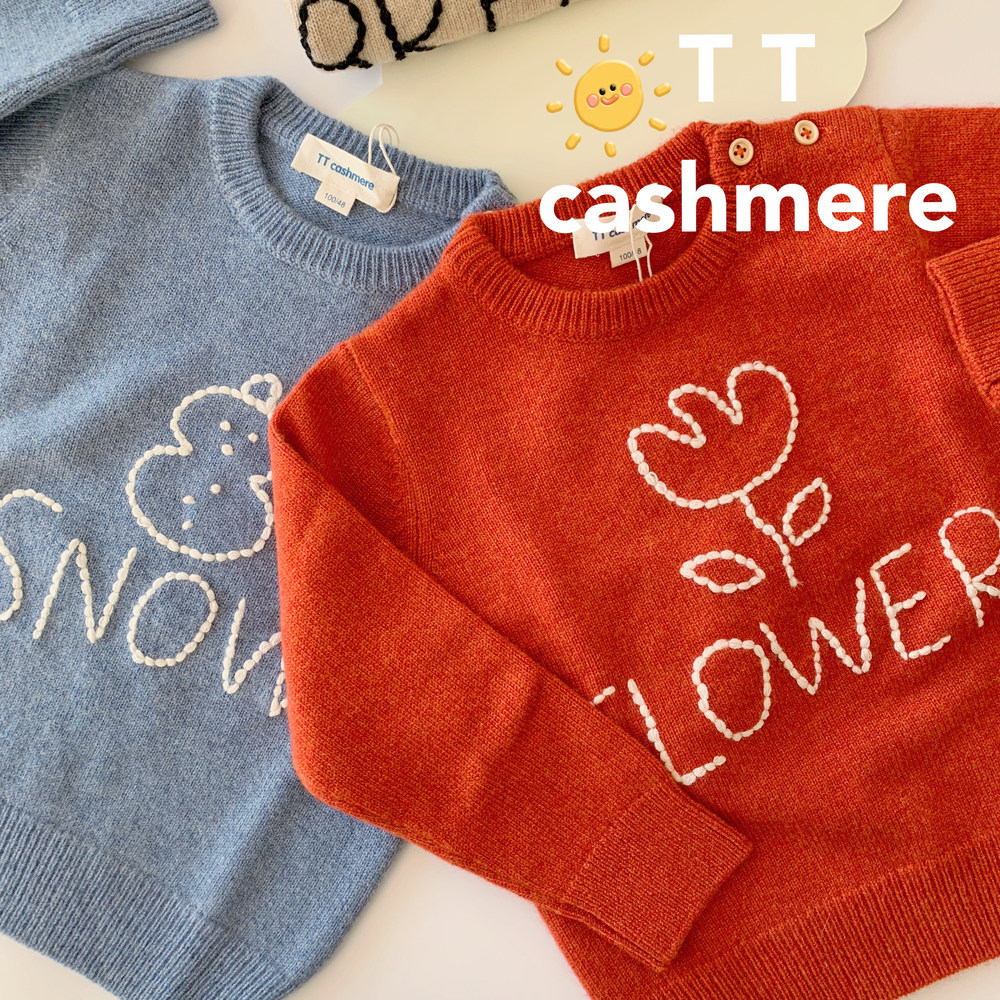 TTcashmere儿童羊绒衫手工绣花可爱圆领肩扣洋气秋装宝宝毛衣现货,童装/婴儿装/亲子装,毛衣/针织衫,淘宝优惠券,粉丝福利购,淘宝优惠卷