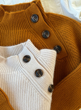 TT cashmere秋冬山羊绒半高领加厚男女宝宝斜肩扣针织毛衣打底衫