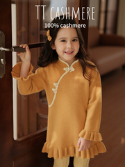 TTcashmere 新年中式盘扣康赛妮100山羊绒花边裙女童宝宝羊绒连衣