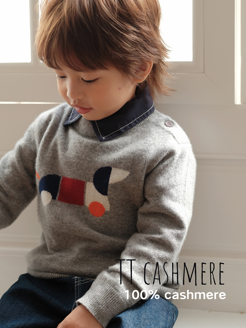 100%山羊绒积木狗儿童羊绒衫