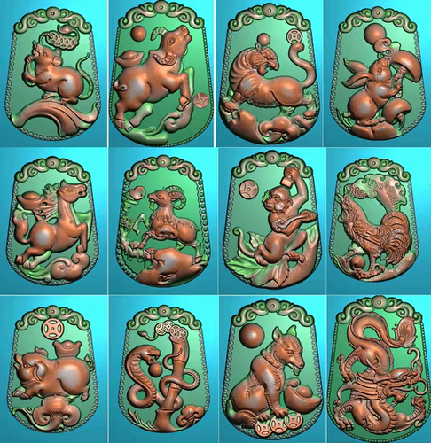 十二生肖套图玉雕图石雕图 龙虎猴狮狗马灰度图浮雕图 精雕图1752