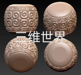 回纹桶珠手串把件核雕图stl立体图圆雕图3d打印四轴雕刻图1162
