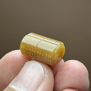 和田玉且末糖桶珠配饰 玉琮转运珠散珠顶珠良渚文化礼器文玩手串