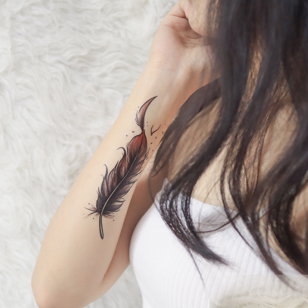 5张包邮羽毛纹身贴 文艺小清新范儿防水纹身贴女遮疤剖腹产疤痕