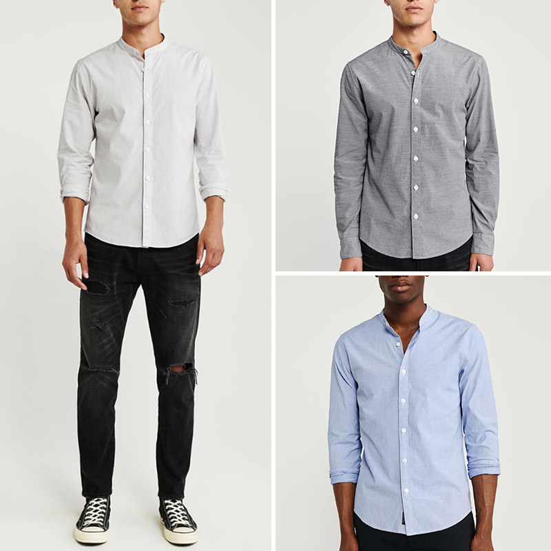 洛城记美代修身男士现休闲衬衫