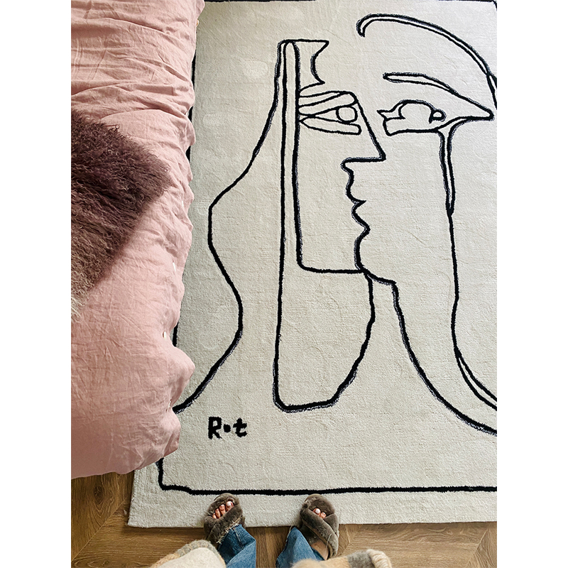 picasso couple手绘"天生一对"大象灰色地毯床边毯厚实手工线条