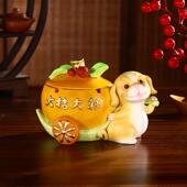 大吉大利旺财狗烟灰缸家用客厅茶几带盖防飞灰个性 饰摆件 创意装