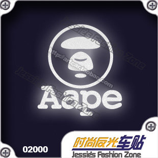 汽车贴纸 020 00 潮牌 猩猩 aape 反光 车贴