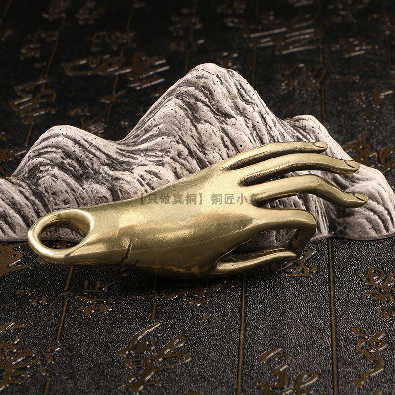 纯黄铜佛手拈花摆件实心佛系装饰工艺品创意手把件禅意结手印佛缘