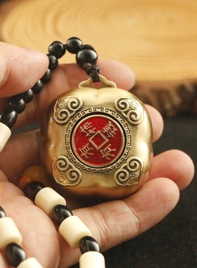 纯黄铜有钱有柿有势转转手把玩件