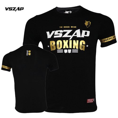 VSZAP纯棉拳击服休闲烫金短袖男