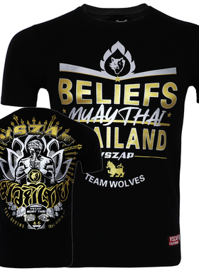 VSZAP运动泰拳搏击MMA格斗短袖T恤纯棉UFC烫金训练健身衣播求潮男