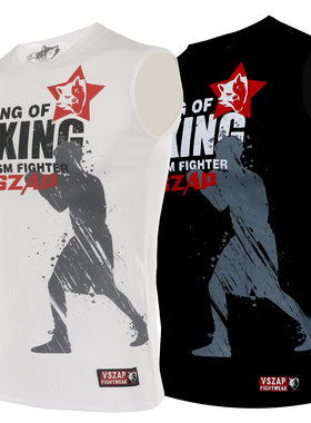 VSZAP拳击格斗无袖棉背心T恤男UFC搏击运动训练圆领MMA泰拳健身服